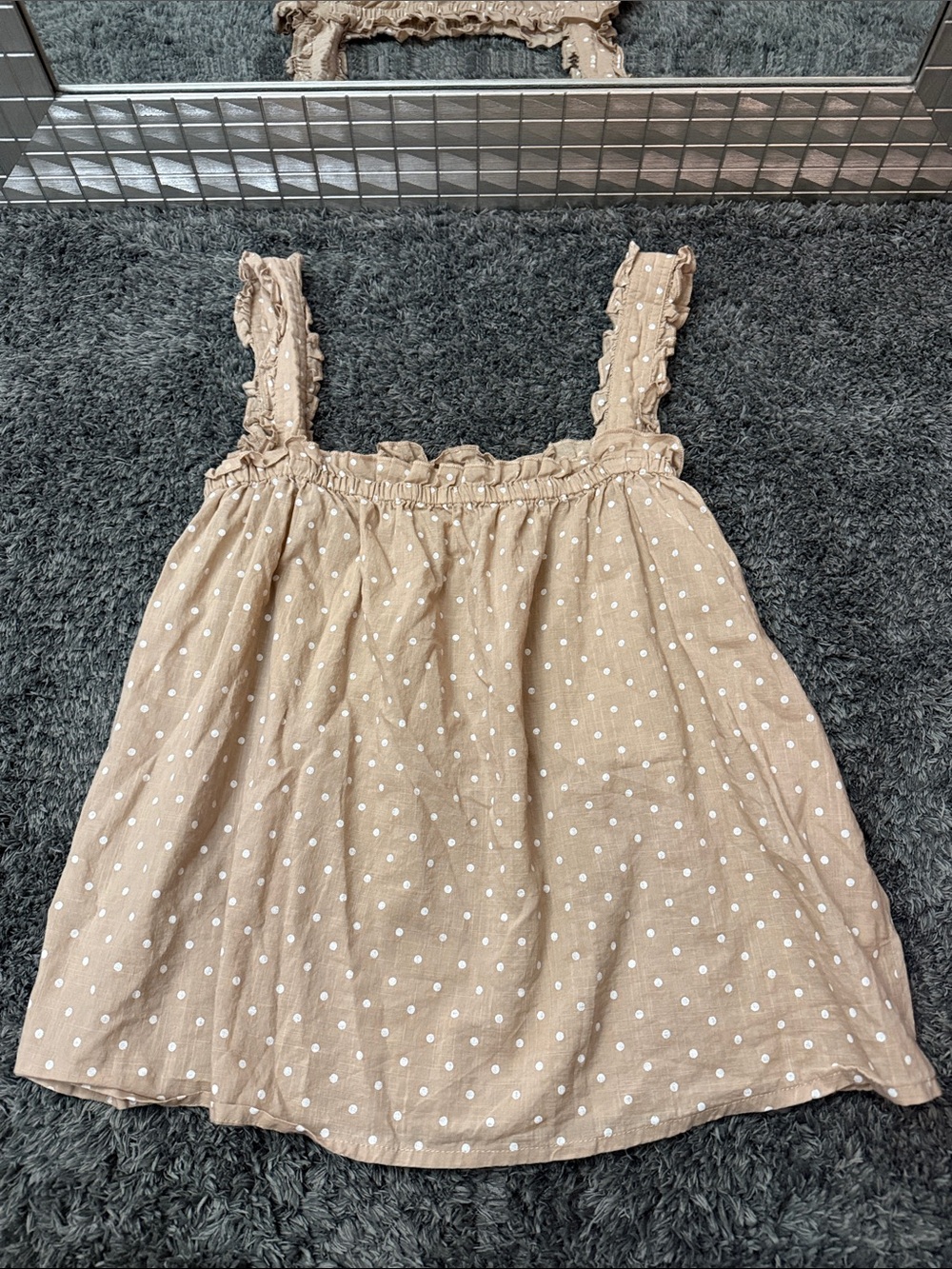 Fabindia Beige Polka Dot Ruffle Strap Tank Top